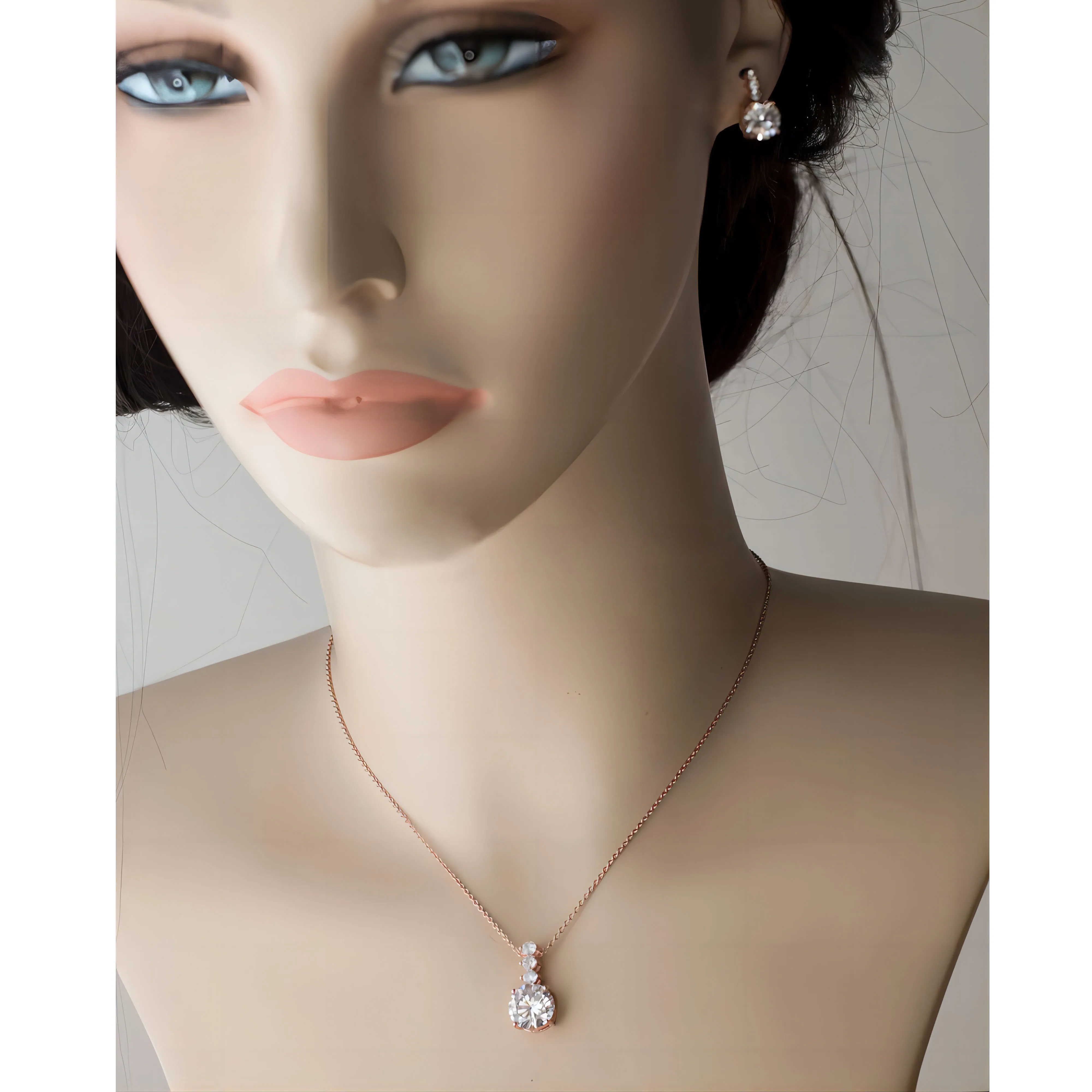 Women Girls Round CZ Jewel Zircon Pendant Necklace Earring Set