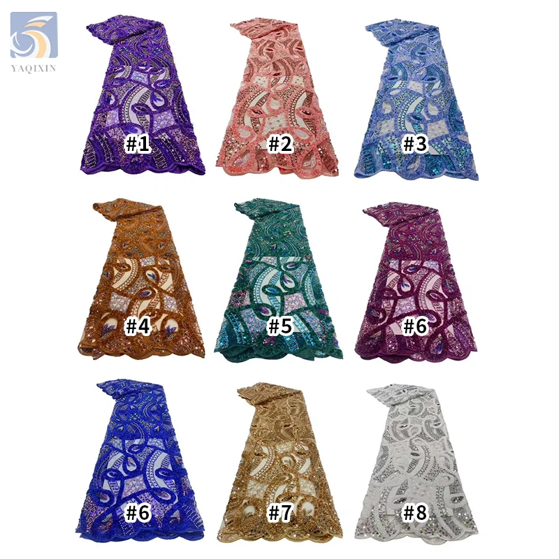 YAQIXIN High Quality Sequins Lace Fabric Golden Net Embroidery Tulle Lace Fabric For Wedding Party Dress