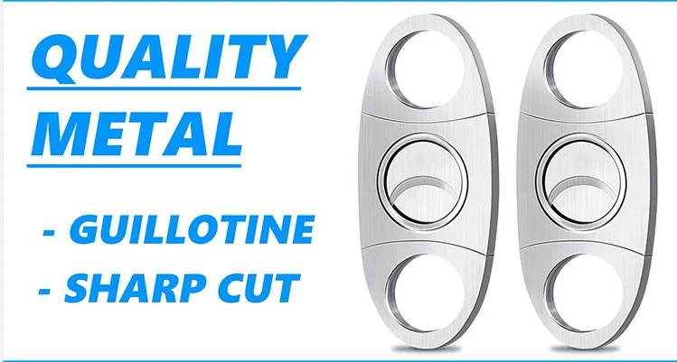 Factory custom laser logo  stainless steel double blade guillotine pocket cigar cutter v cut scissors knife cigar accessories