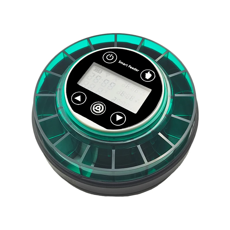 Green Plastic Intelligent Timer Automatic Fish Feeder 200ml Rounded Lithium Smart Fish Feeder for Aquarium Fish Turtle Feeding