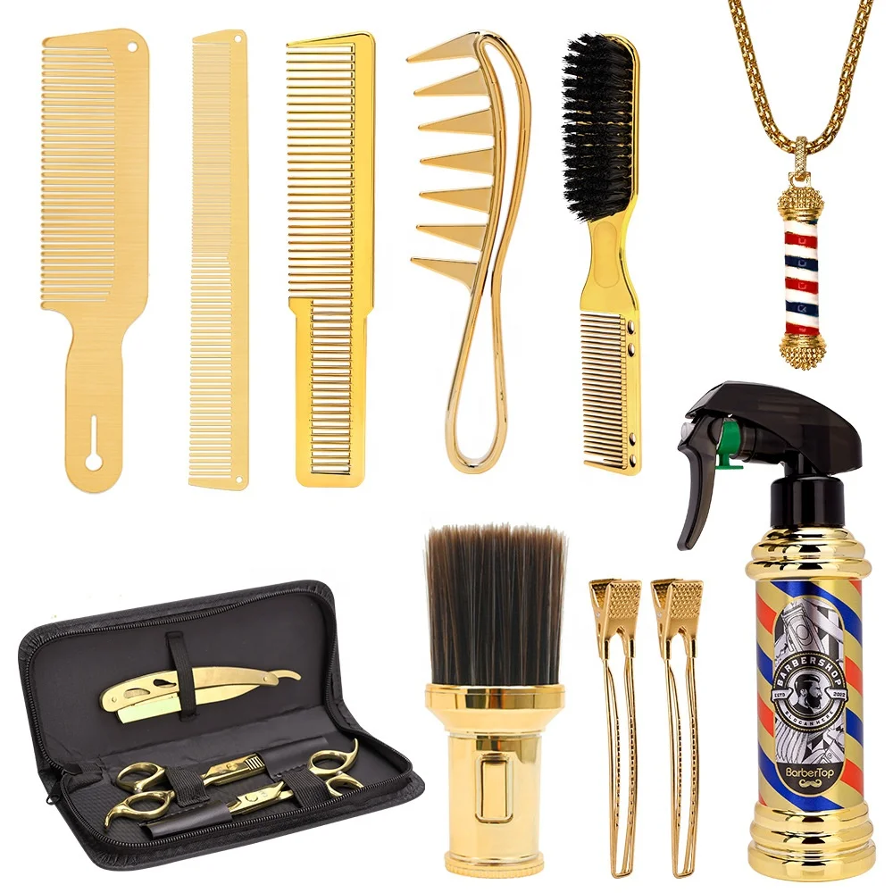 Vinnie New Arrived Gold Hair Cutting Tools Kit Neck Duster Beard Brush Hair Combs Brush Clipper Men Haircut Set For Barber