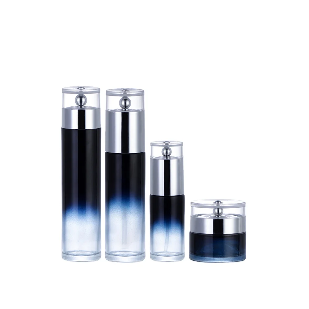 High-end gradient cylindrical glass bottle 120ml 100ml 40ml 50g 30g 20g serum pump bottle cream jar eye cream bottle