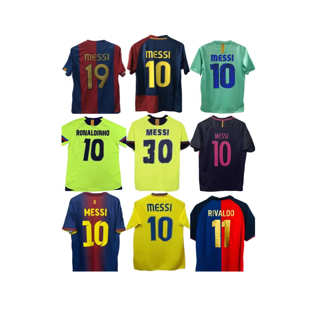 06 08 09 10 11 14 15  Barcelonaes Breathable Polyester Heat Transfer RONALDINHO Retro Version MESSIs Thailand Football Shirts
