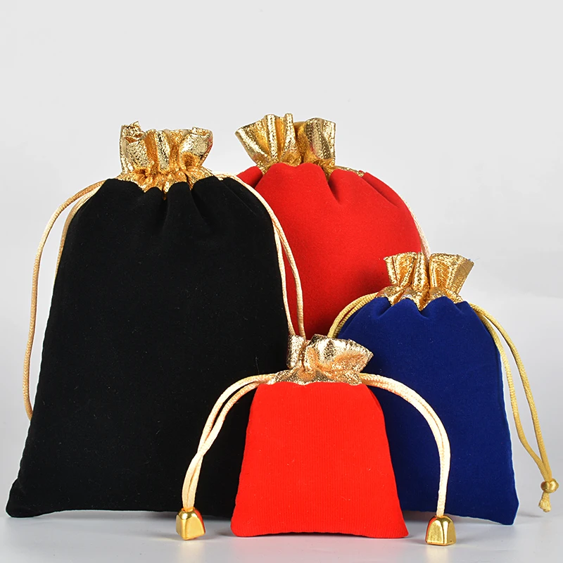 In Stock 9x12cm Multi-colors Wedding Jewelry Pouch Gold Opening velvet Bags Gift Pack Drawstring with Bead Velvet for thank you