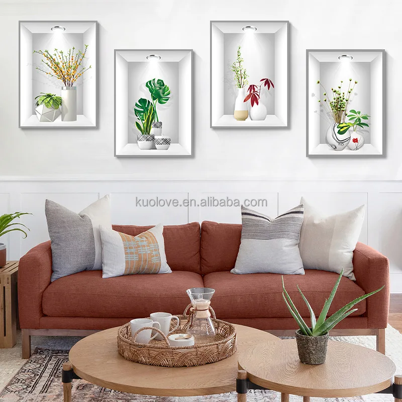 Beautiful flower couplet simulation 3D photo frame wall stickers  living room decoration wallpaper self-adhesive wall stickers