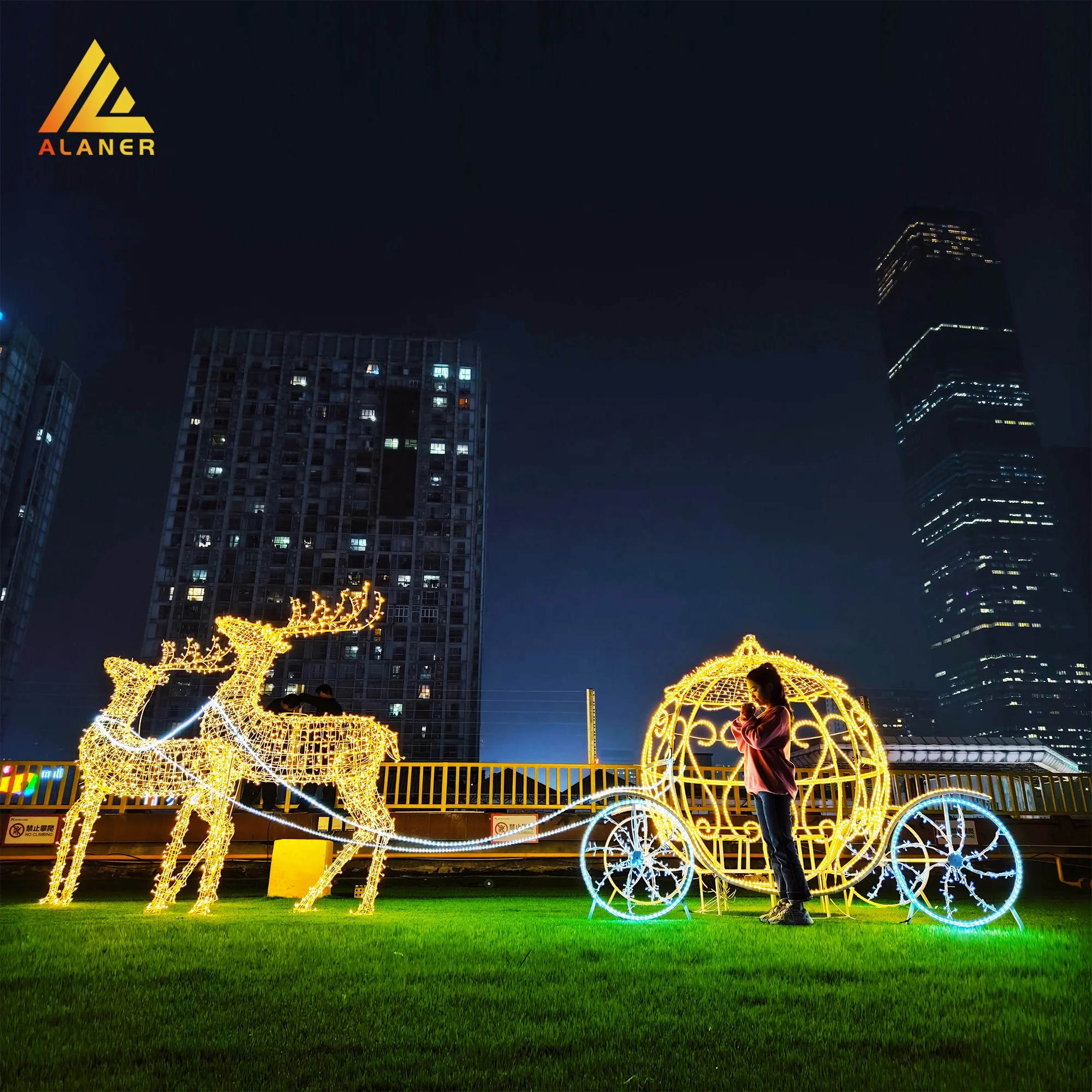 Outdoor waterproof LED custom animal motif lights Christmas decoration reindeer sleigh Holiday lights