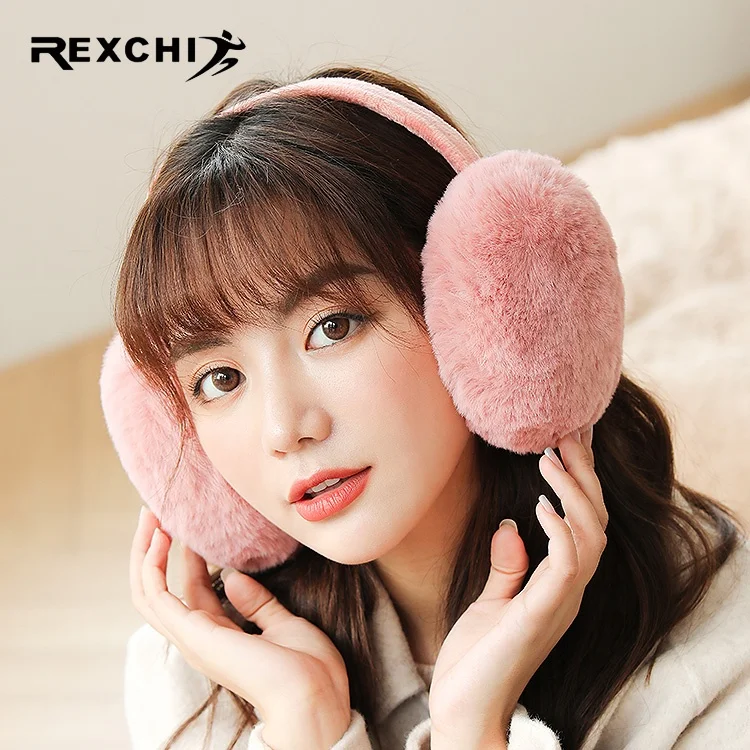 REXCHI DEZ22 Hot Sale Russian Winter Outdoor Warmer Ski Women Girls Fluffy Ear Muffs Cover Cold Weather Earmuff Hole