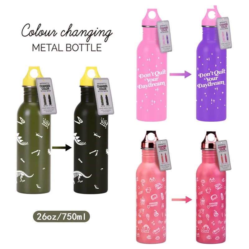2024 New Arrival Single-Layer Stainless Steel Sports Water Bottle Temperature-Sensitive Color-Changing Cup Creative