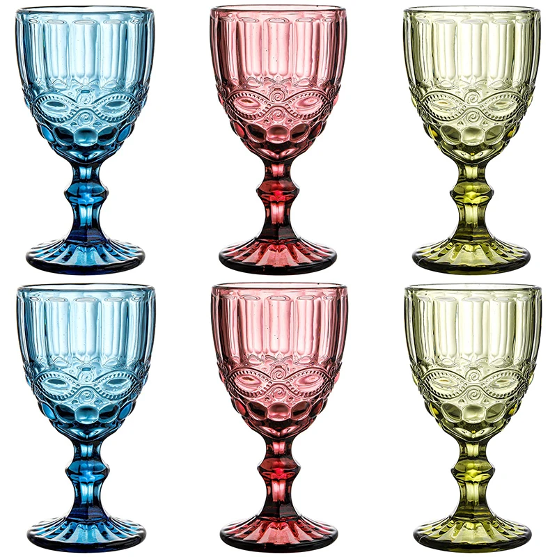 Colored Wine Glass Stemware Vintage Glassware Wholesale 10 Oz Goblet Wine Glasses Set of 6 for Party Wedding Bar Juice Beverage