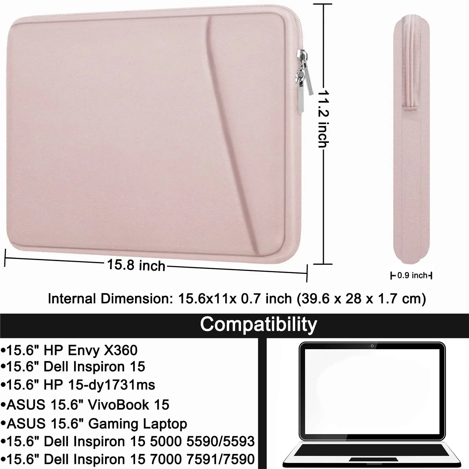 Women Water Resistant Business Neoprene Laptop Sleeve Bag with Multiple Pockets