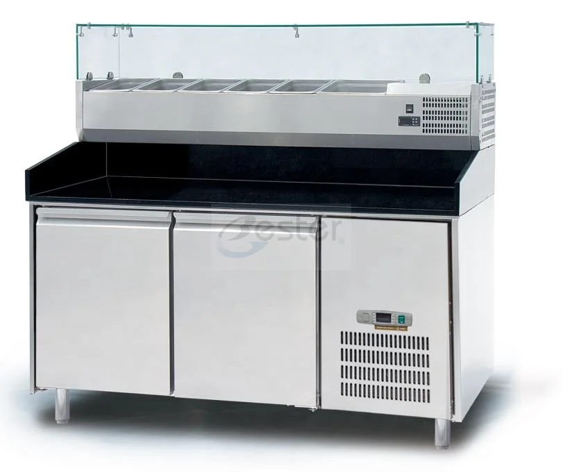 3 Doors Stainless Steel Pizza Prep Table Connecting With Salad Bar / Pizza Preparing Worktable