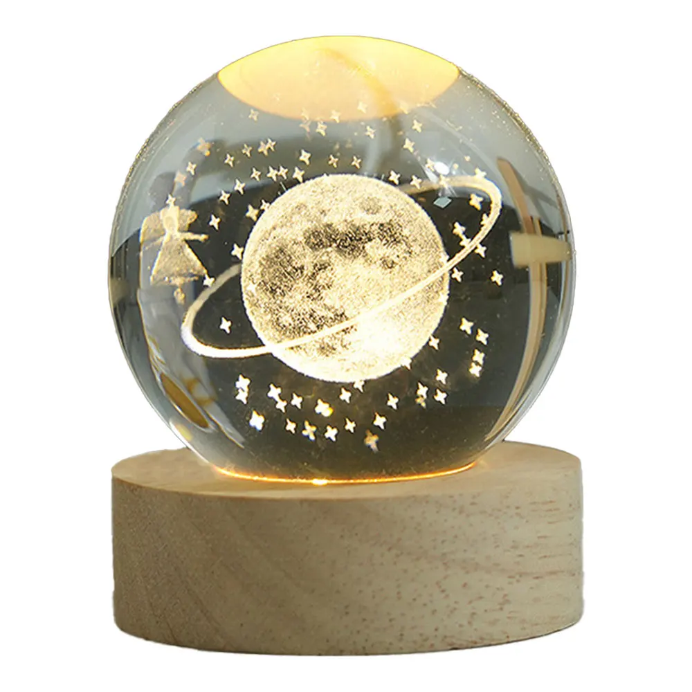 Customized 3D Art Crystal Ball Night Lamp Luminous Crystal Ball Decoration Solar System LED Night Lights Desktop Home Decor