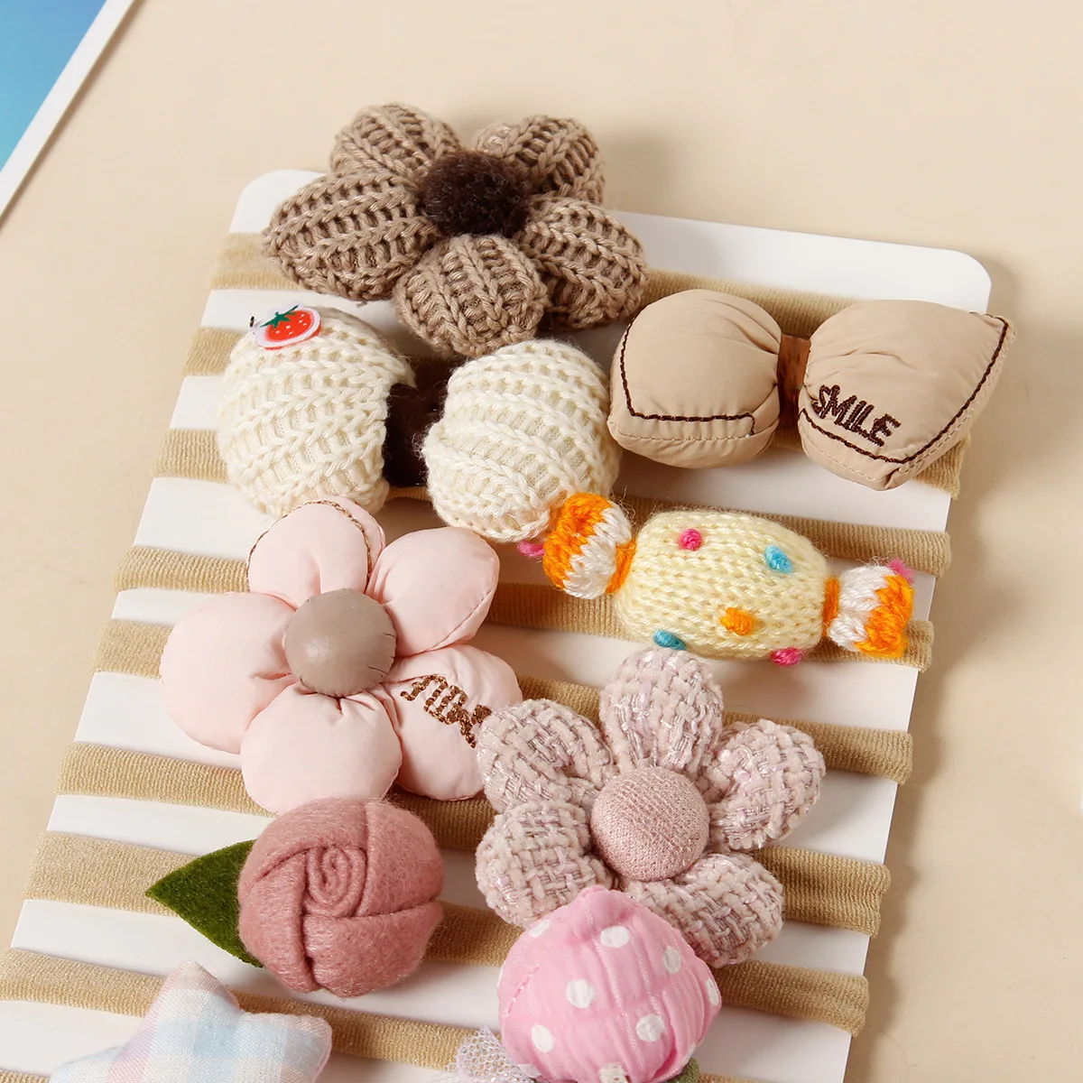 10Pcs/Set Kids Hair Bows Nylon Headband Crochet Flowers Candy Stars Shape Headband For Baby Girls Daily Hair Accessories