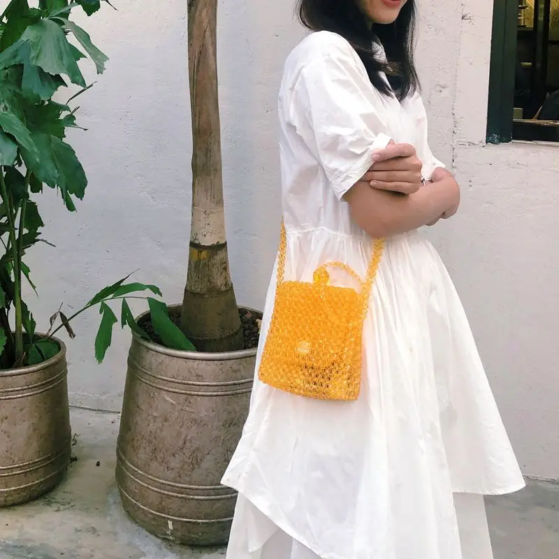 Summer beach clear pearl beads shoulder bag purses and women handbags pearl beaded bag