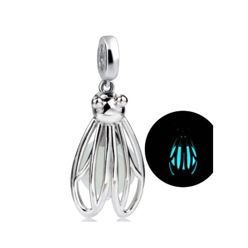 925 Sterling Silver Firefly Glowing Animal Charms Fit European Bracelet Diy Fashion Bead Charm Jewelry Gift for Women
