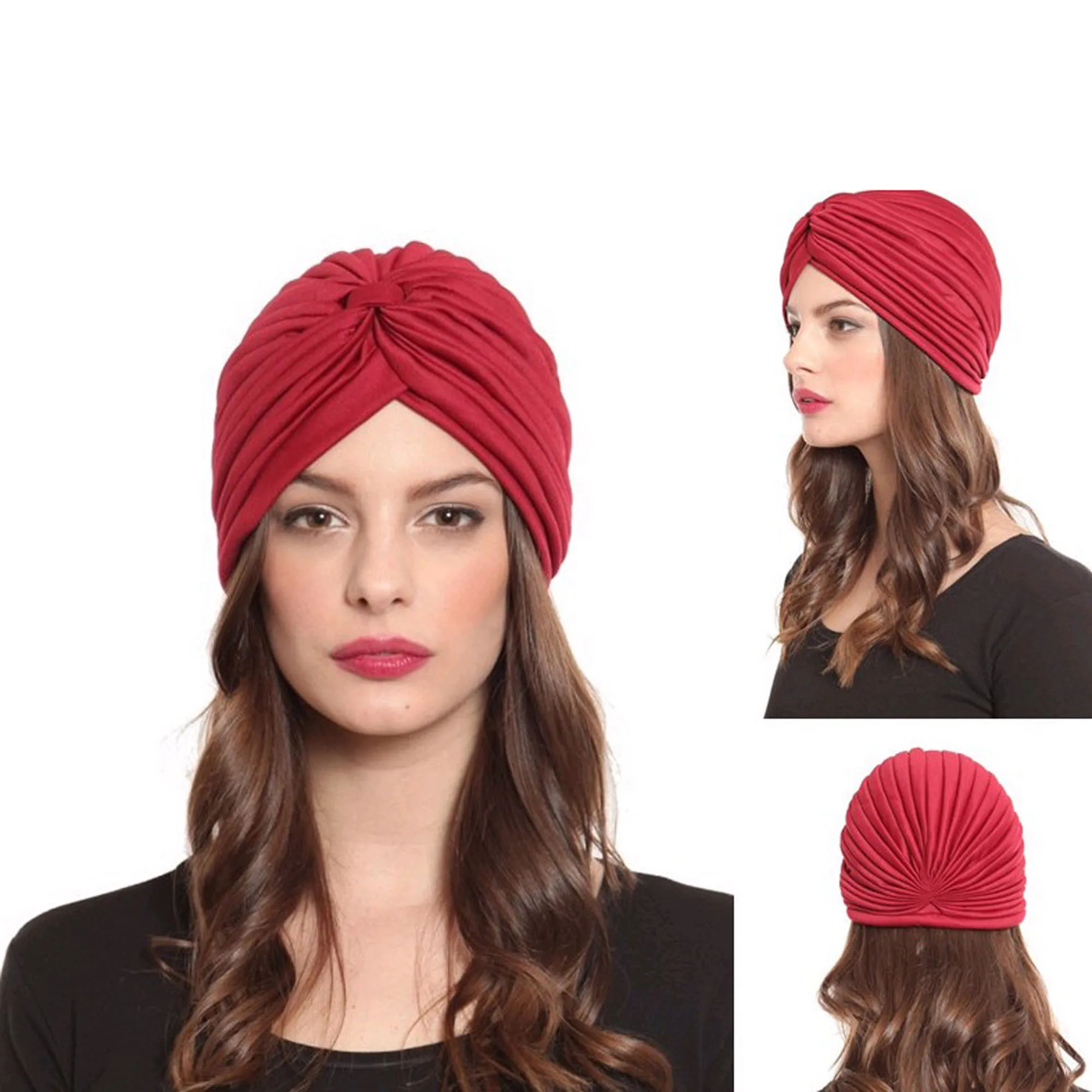 12pcs 12 Colors Women Muslim Turban Arabia Headwrap Hijab Twist Pleated Bonnet Ladies Headwear Islamic Headband