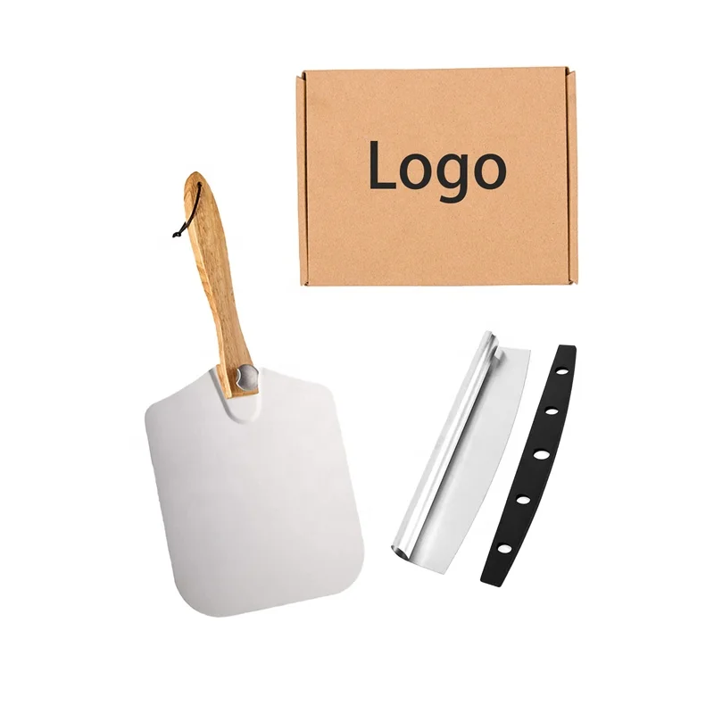 Wholesale Aluminum Pizza Peel Rocker Cutter Set Foldable Wooden Handle Pizza Shovel Accessories Tools