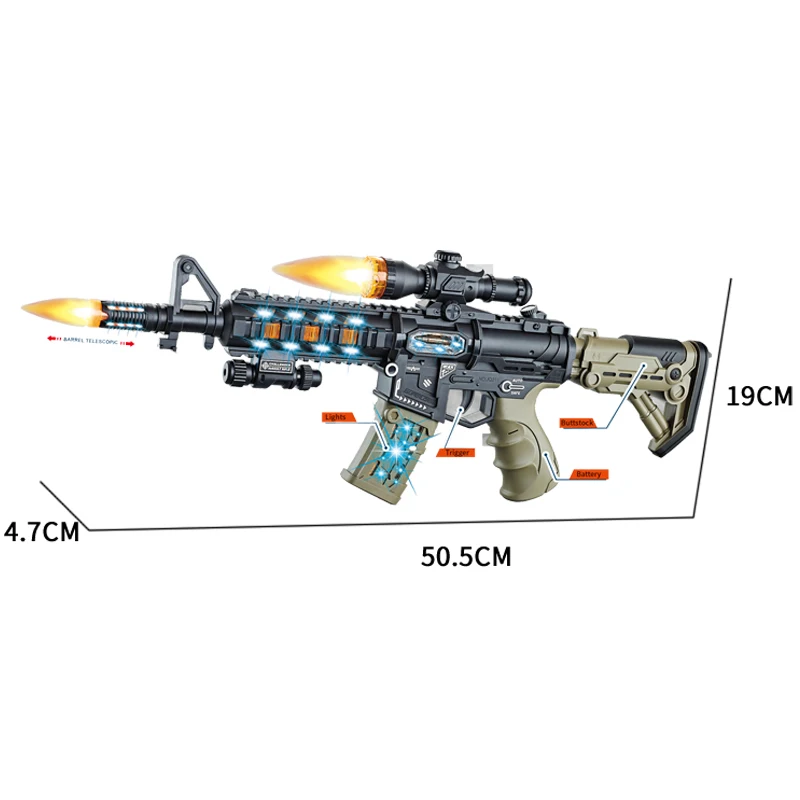 QS High Quality Electric M416 Gun Toys With Sound Lights Barrel Telescopic Plastic Simulation Gun Model