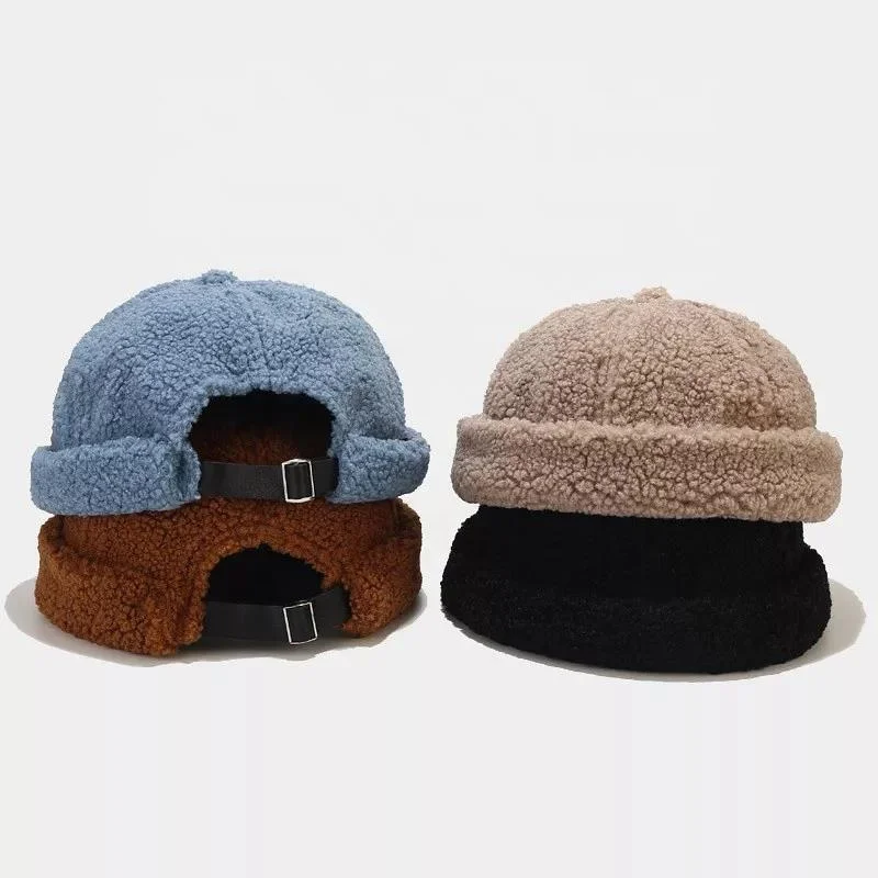 Street wear Korea Autumn Winter warm Vintage Docker Polyester lamb wool soft Solid Landlord Sailor Cap Men Women Skull Hats Caps