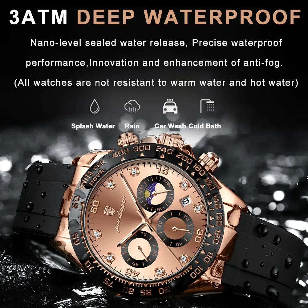 POEDAGAR 629 Luxury Fashion Chronograph Relojes Hombre Waterproof Luminous Quartz Watches Stainless Steel Date Watches for Men
