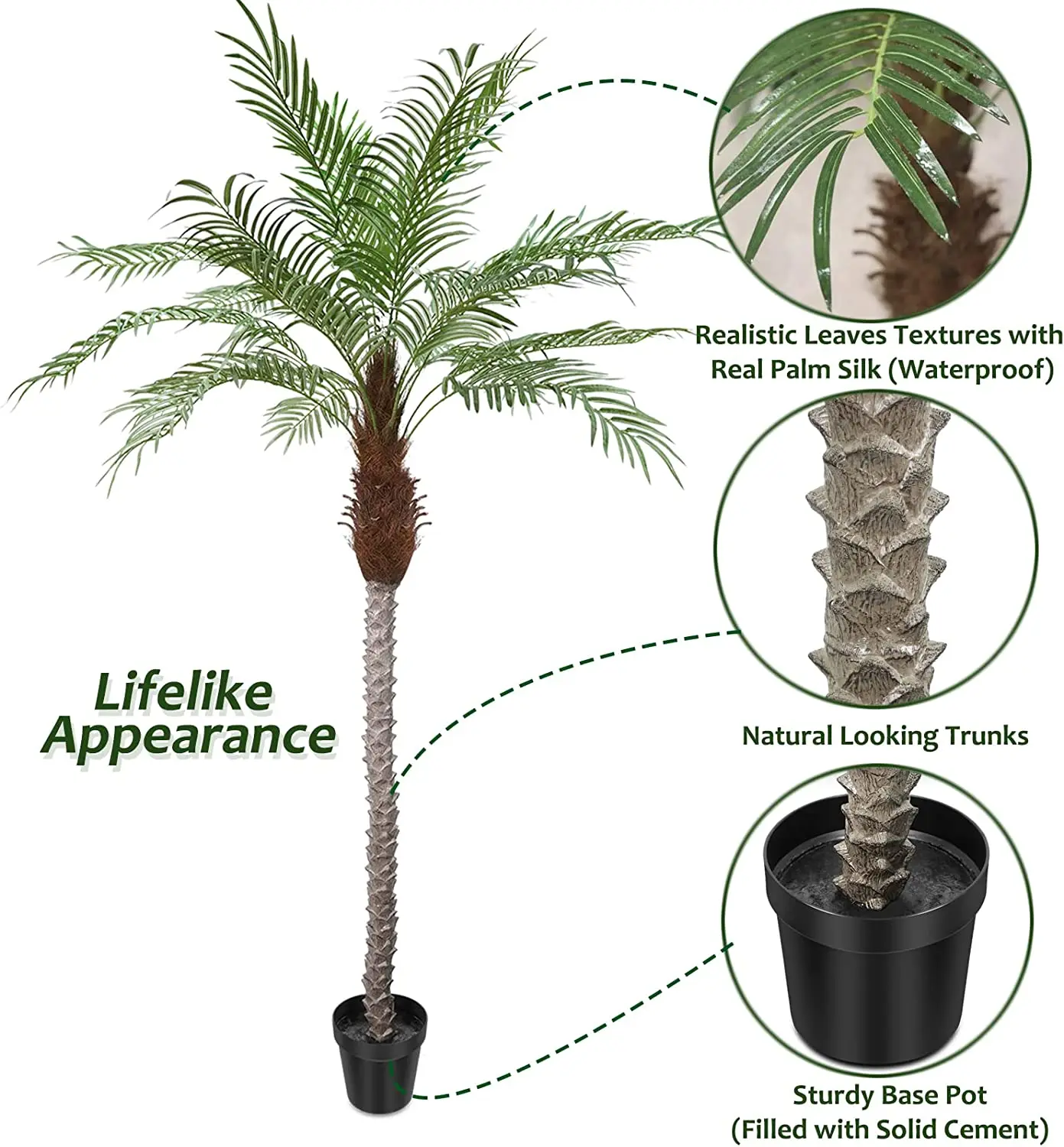 Faux Tall Indoor Outdoor Coconut Tree in Pot Artificial Large Tropical Palm Trees for Pool Garage Living Room Home Office Decor