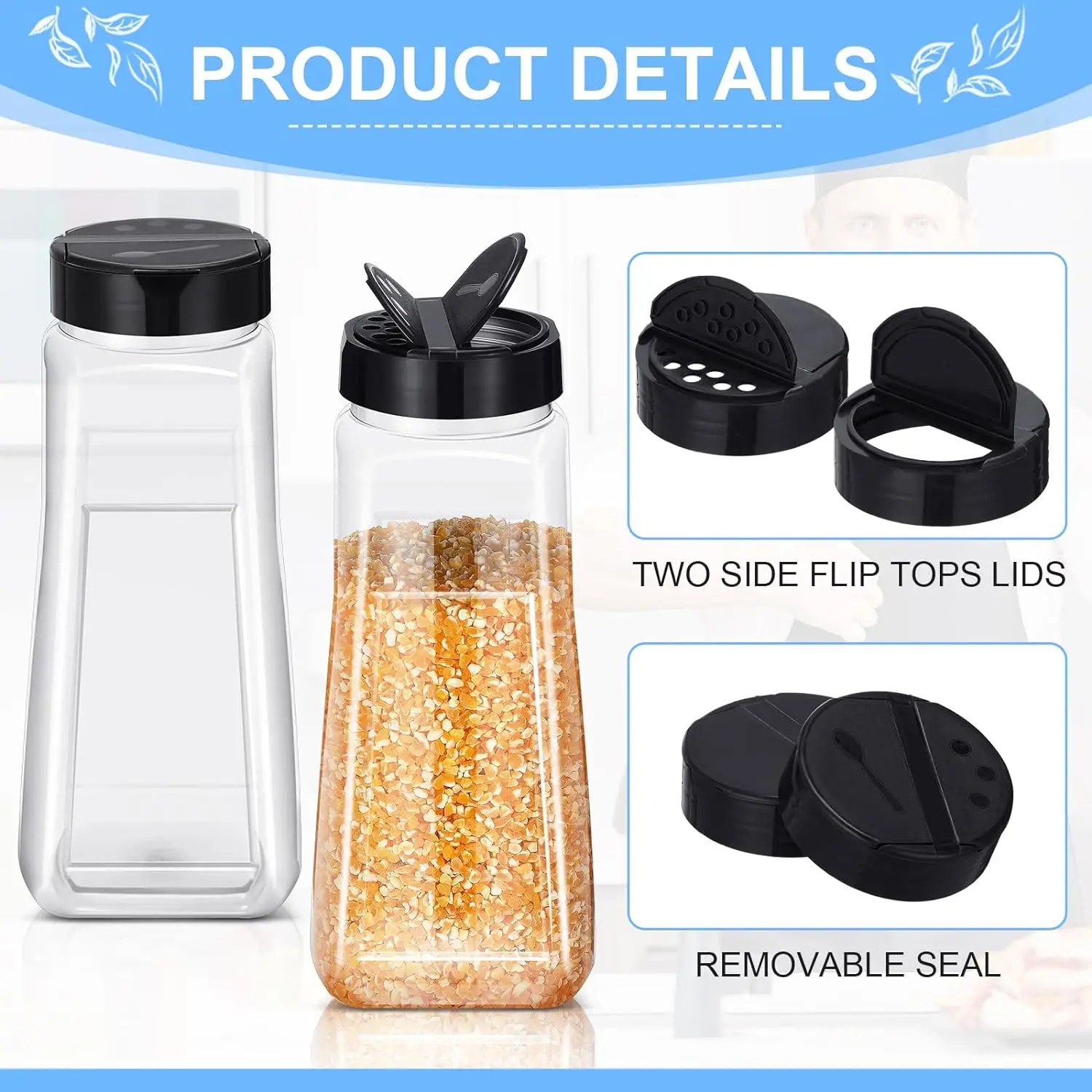 32 oz Plastic Spice Jars ,Plastic Bottle Containers Shaker Lids Large Reusable Seasoning Shaker Empty Powder Storage Container