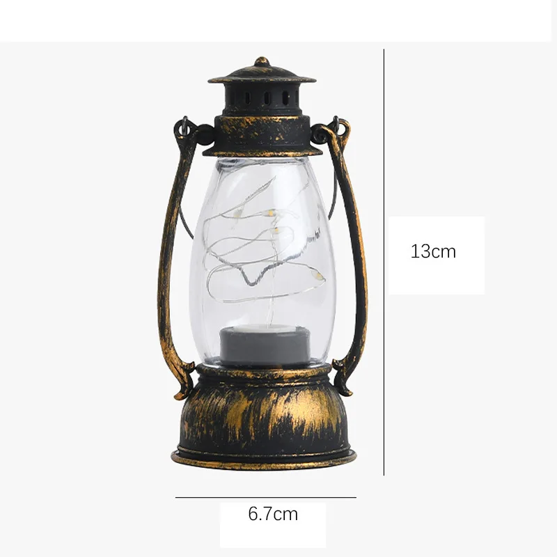 Portable LED Light Candle Pony Lantern Hanging Oil Lamps Outdoor Retro Lanterns Halloween Christmas Decoration