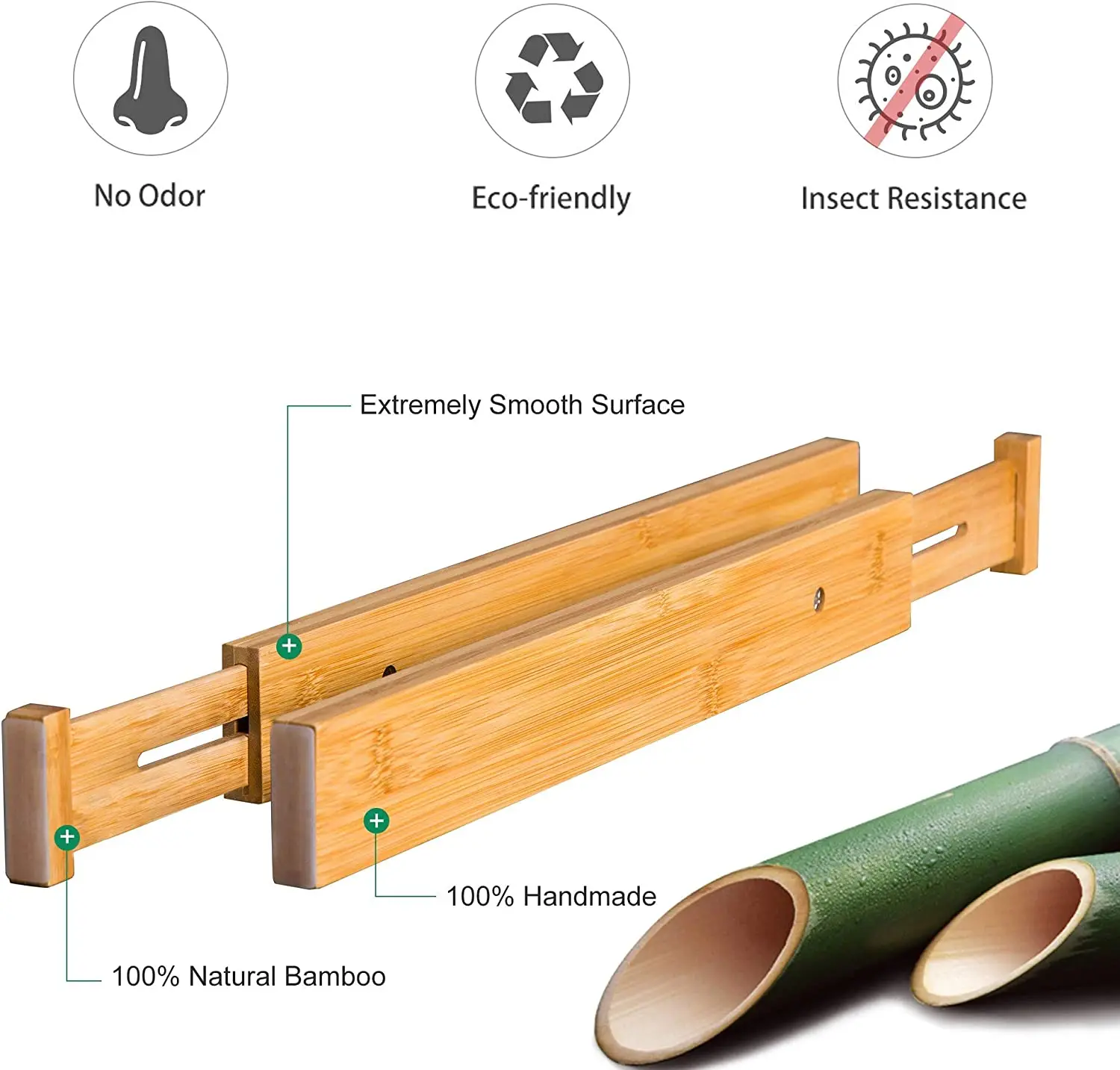 Modern design Bamboo Drawer Dividers System Adjustable Drawer Organizers Perfect Expandable Organization
