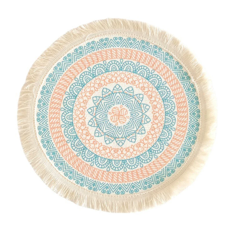 Wholesale Round Placemat Pompom Tassel Place Mats Jute Fringe Table Woven Boho Placemat Neutral Rustic Tablemats For Dining
