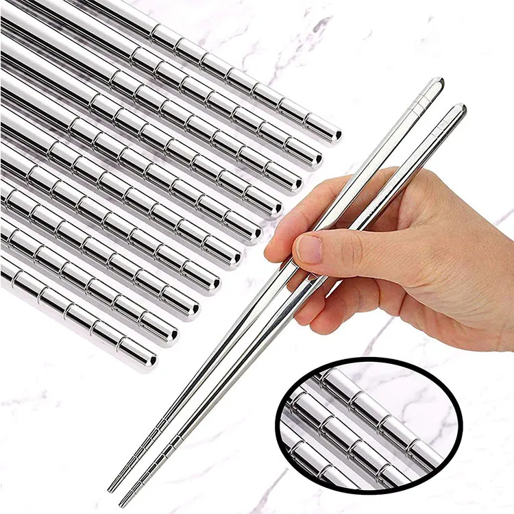 Hot Sale Wholesale  Premium Reusable Metal Stainless Steel 304 Silver Chopsticks