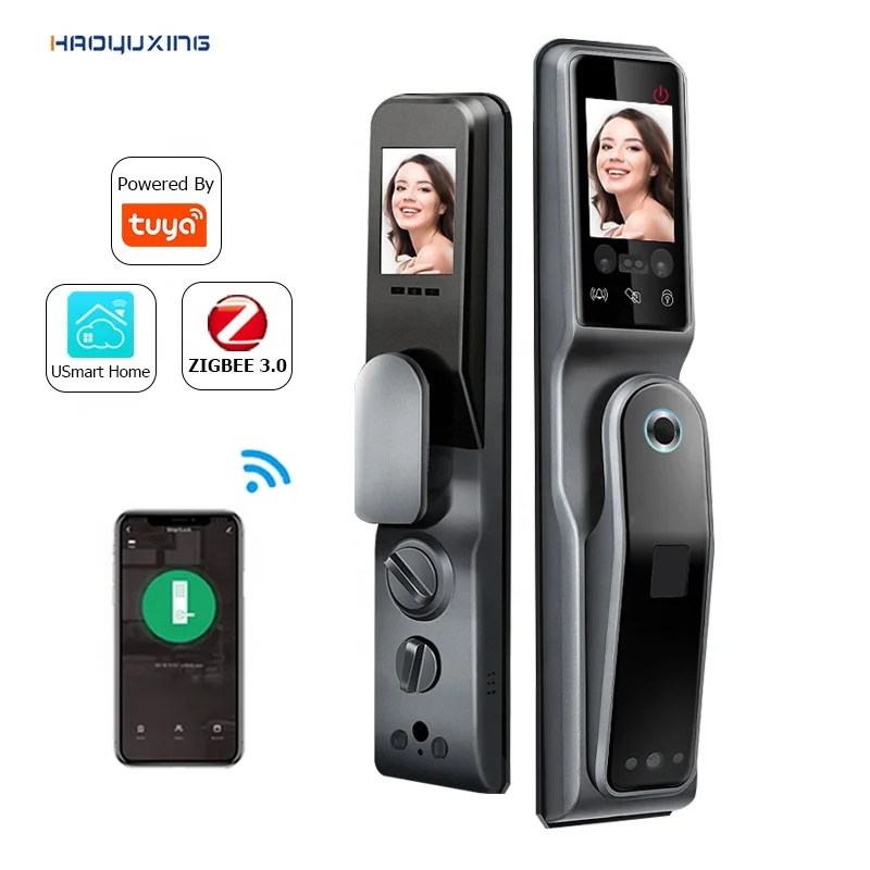 smart life face recognition sliding door lock with cakeyless smart security main door electric for wifi door lock tuya camera