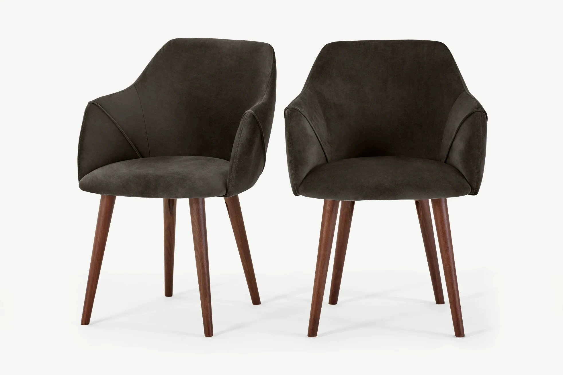 Newest wooden legs chairs home hotel coffee armchair modern design double stiching upholstered grey velvet dining chair