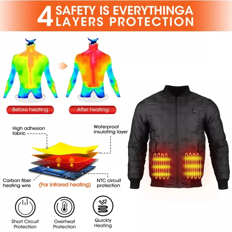 VINMORI CE Rechargeable Working Warm Heating Couples Winter USB 100% Cotton Heated Jacket