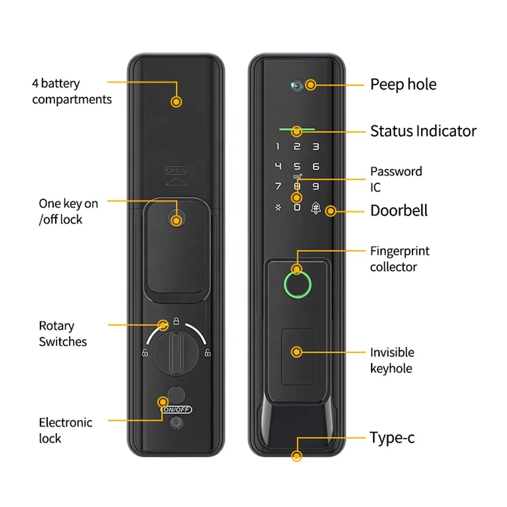 intelligent camera fingerprint password door lock automatic digital door lock with camera