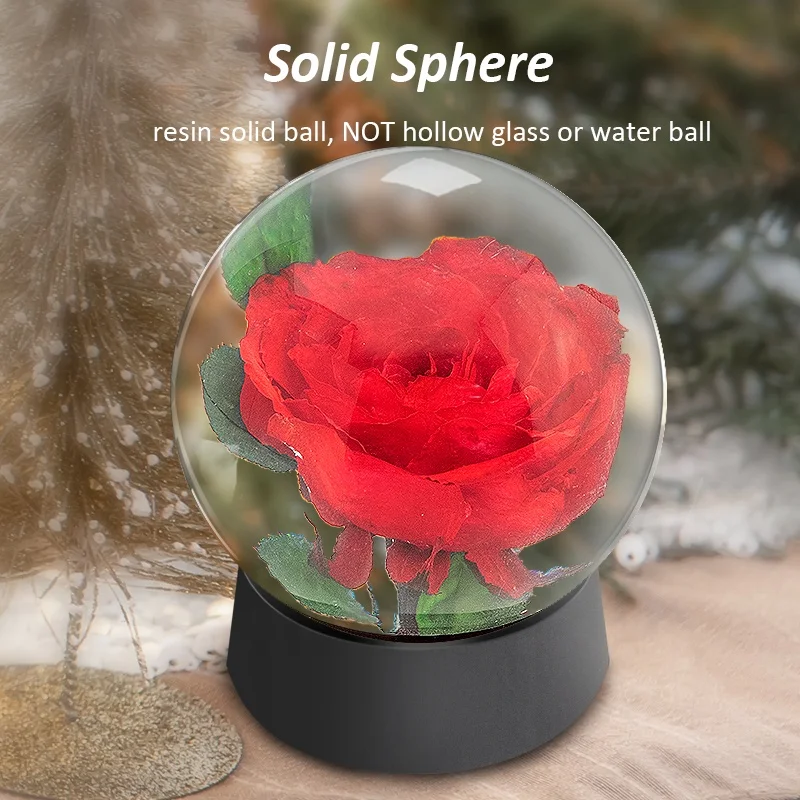 resin natural real preserved red rose dried flowers decorative resin flower globe ball with black base Christmas eternity roses