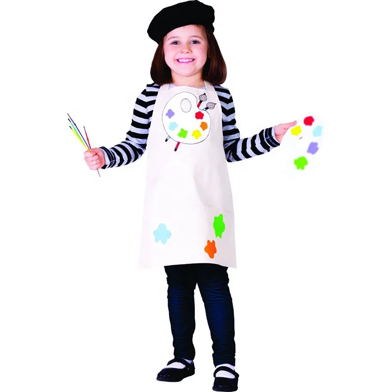 Kids Artist Accessories Dress up Set With Beret Hat Printed Apron Paintbrush and Color Plate for Halloween Career Day Costume