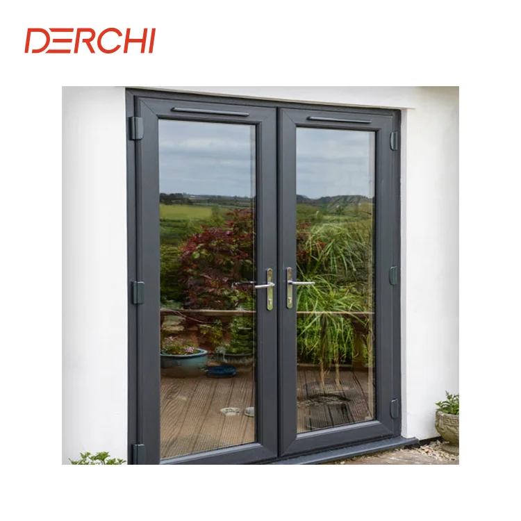 Luxury Anti theft security thermal break double glazed aluminum french swing double entry doors