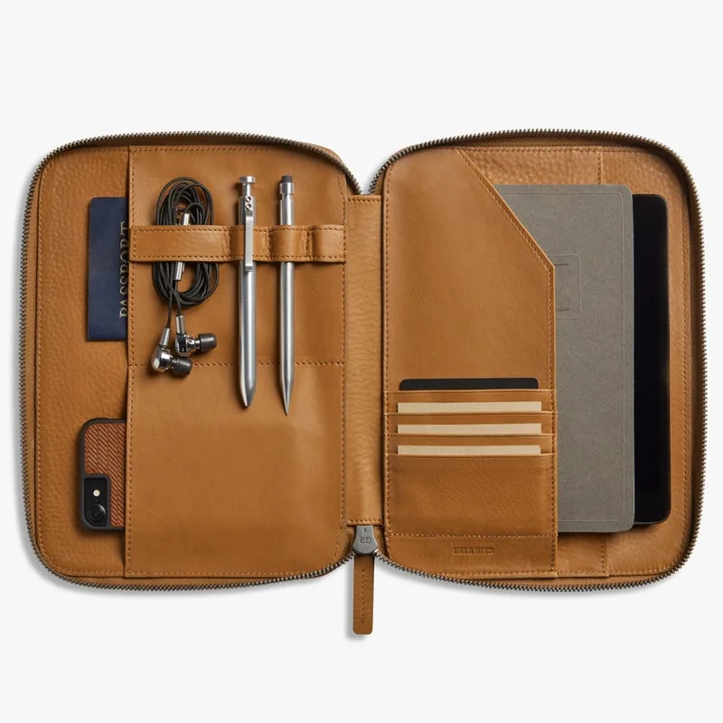 A4 Laptop Case Leather Tech Portfolio Organiser Document Folder For Tech Devices Passport Smartphone Tablet