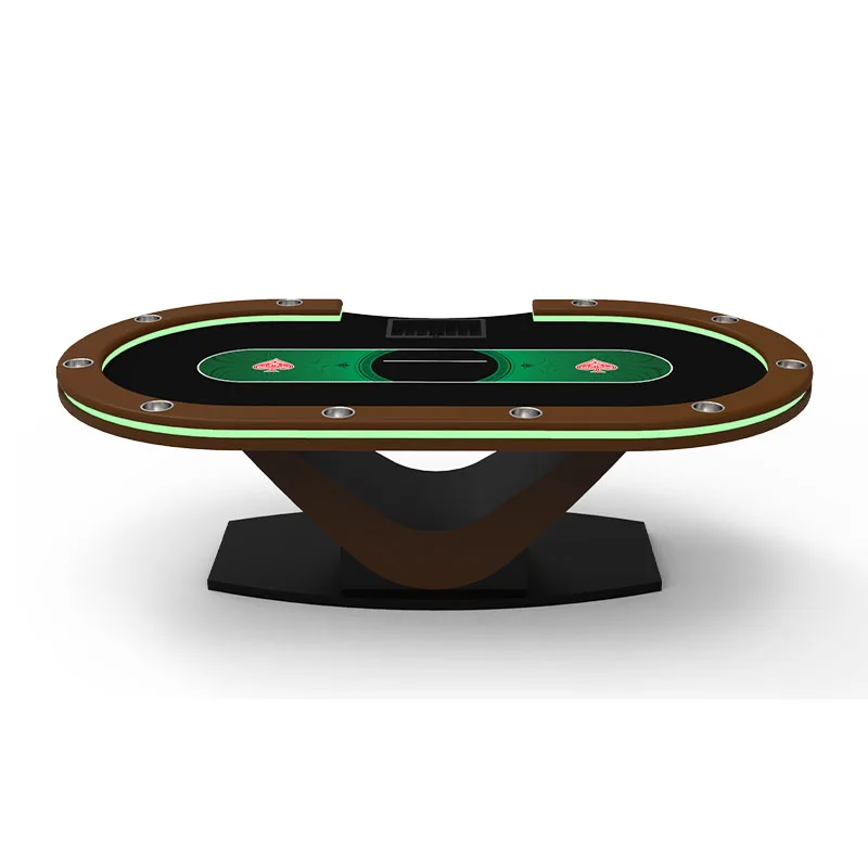 Poker Table with LED Lights Customized Solid Wood V-Legs Texas Poker Table Luxury Style Casino Table
