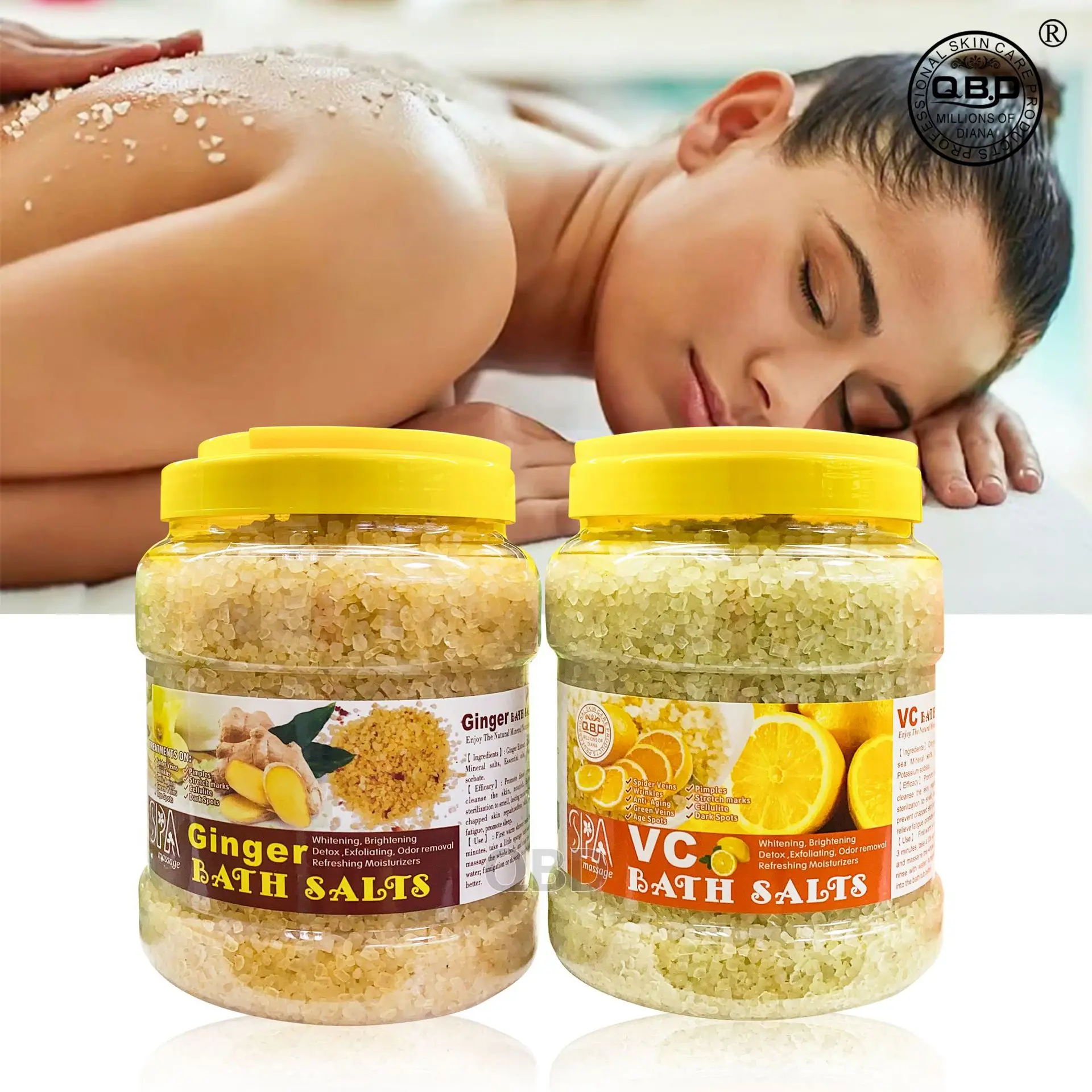 3kg Natural Organic VC Bath Sea Salt Scrub Relax Body Foot Whitening Scrub Ginger Crystal Soak SPA Exfoliating Cleansing Skin