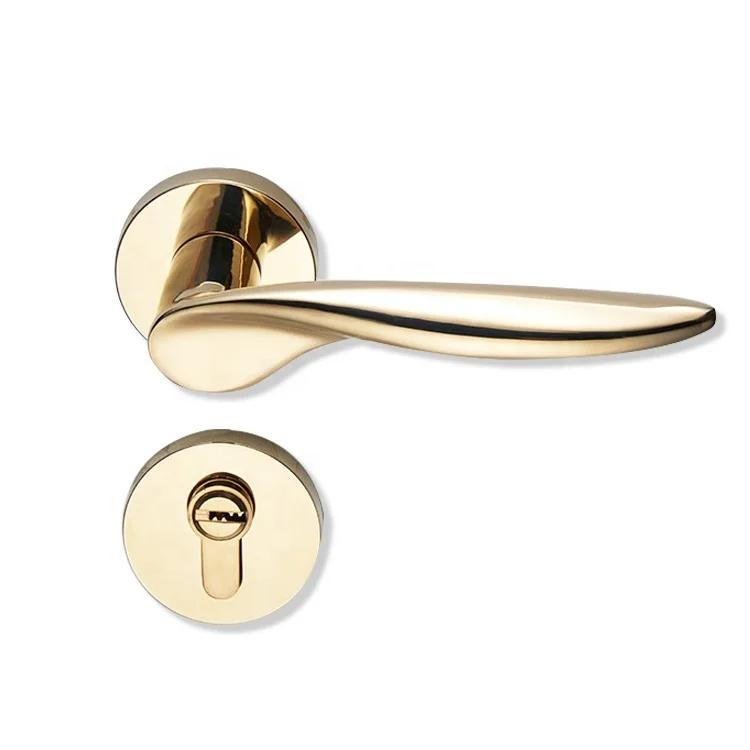 YONFIA 8037 new manufacturer Classic double door lock handle interior metal gold lever door handle lock for bathroom door