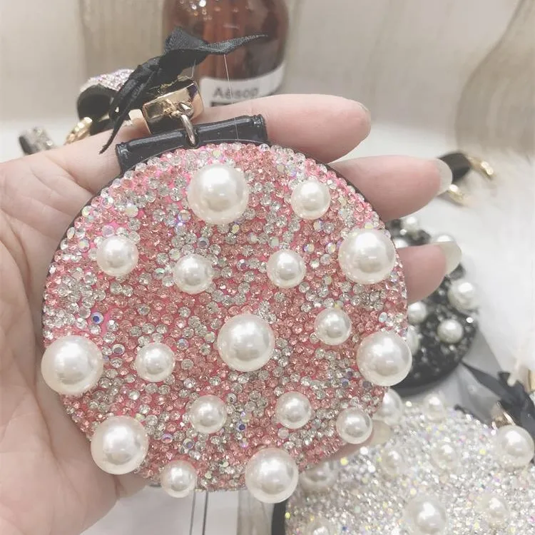 Портативное круглое складное компактное зеркало для макияжа со стразами и бриллиантами с брелоком подарка