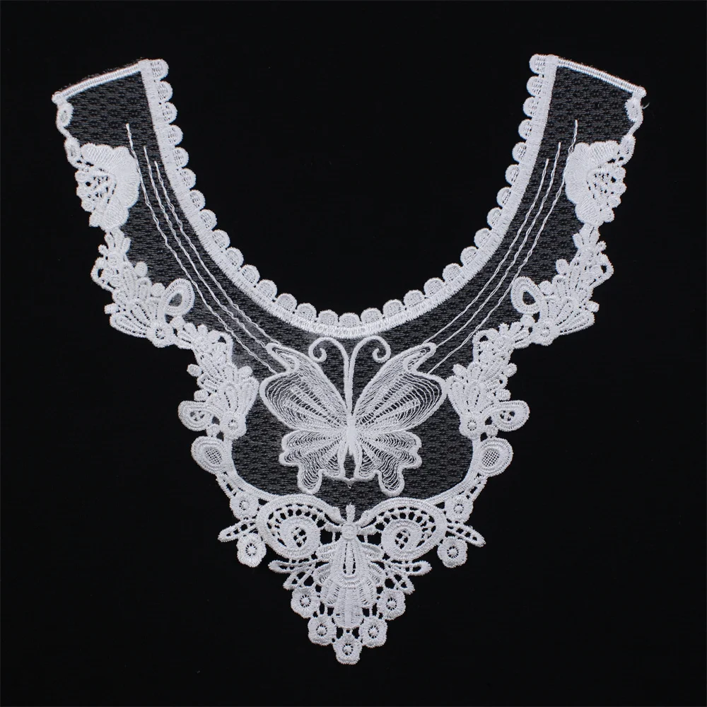Apparel Accessory Polyester Applique Trim Neckline Neck Fabric Braid Flower Neck Collar Lace Embroidery
