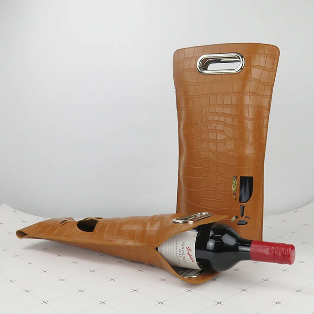 Custom Logo Gift Bottle Crocodile Pattern Sublimation PVC Leather Wine Bag