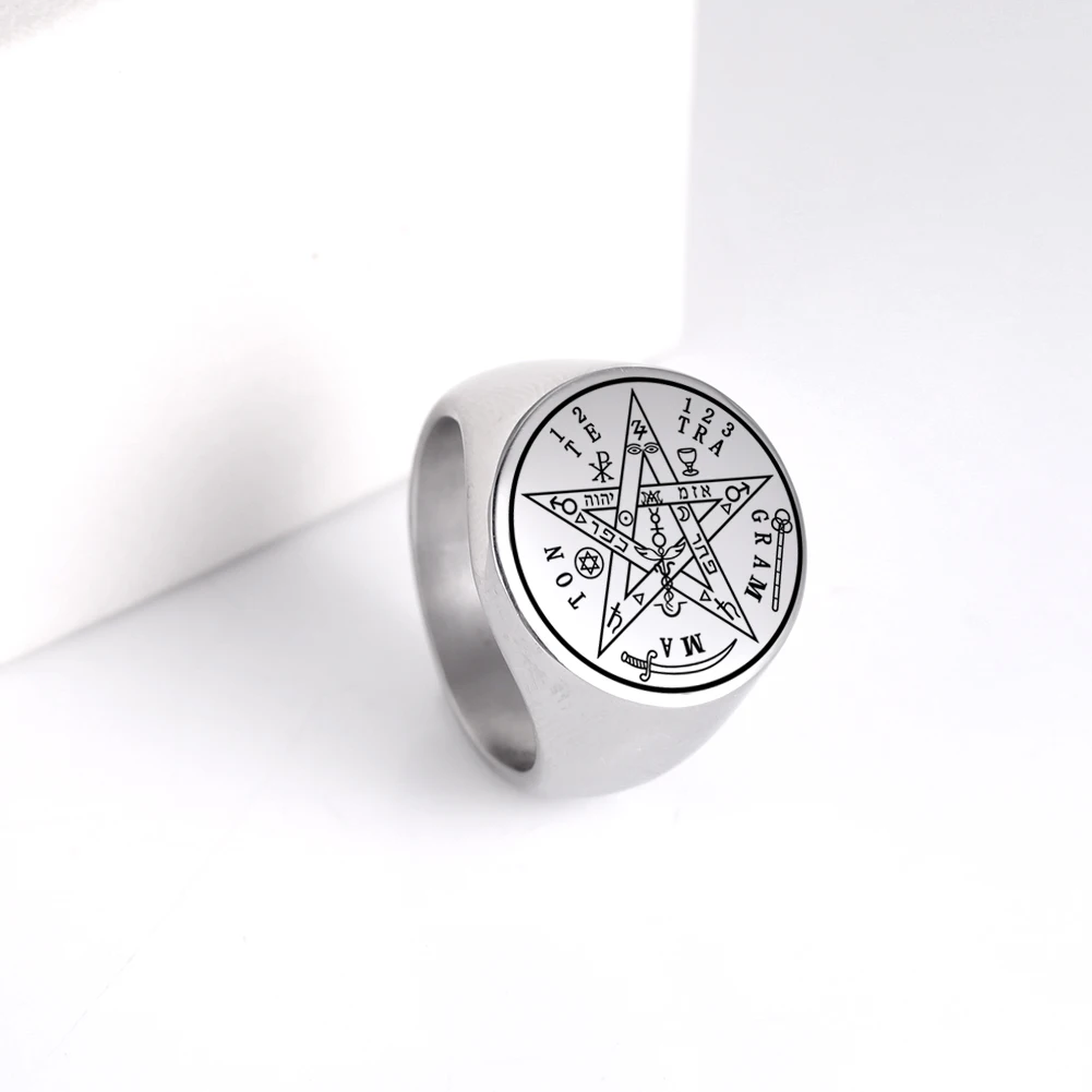 Vintage Tetragrammaton Viking Rings Wahyeh Magical Blessed Pentagram of Solomon Amulet Stainless Steel Punk Ring