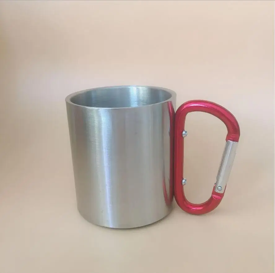 Outdoor Camping carabiner Handle double wall Stainless Steel Cup