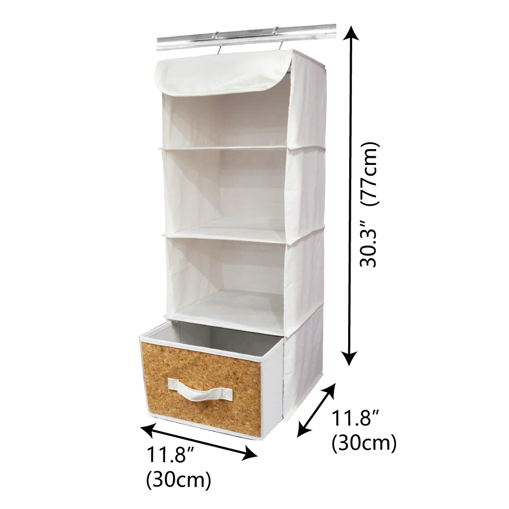4 Shelves Fabric Wardrobe Storage Holder Hanging Closet Organizer With  metal handles a Drawer Box
