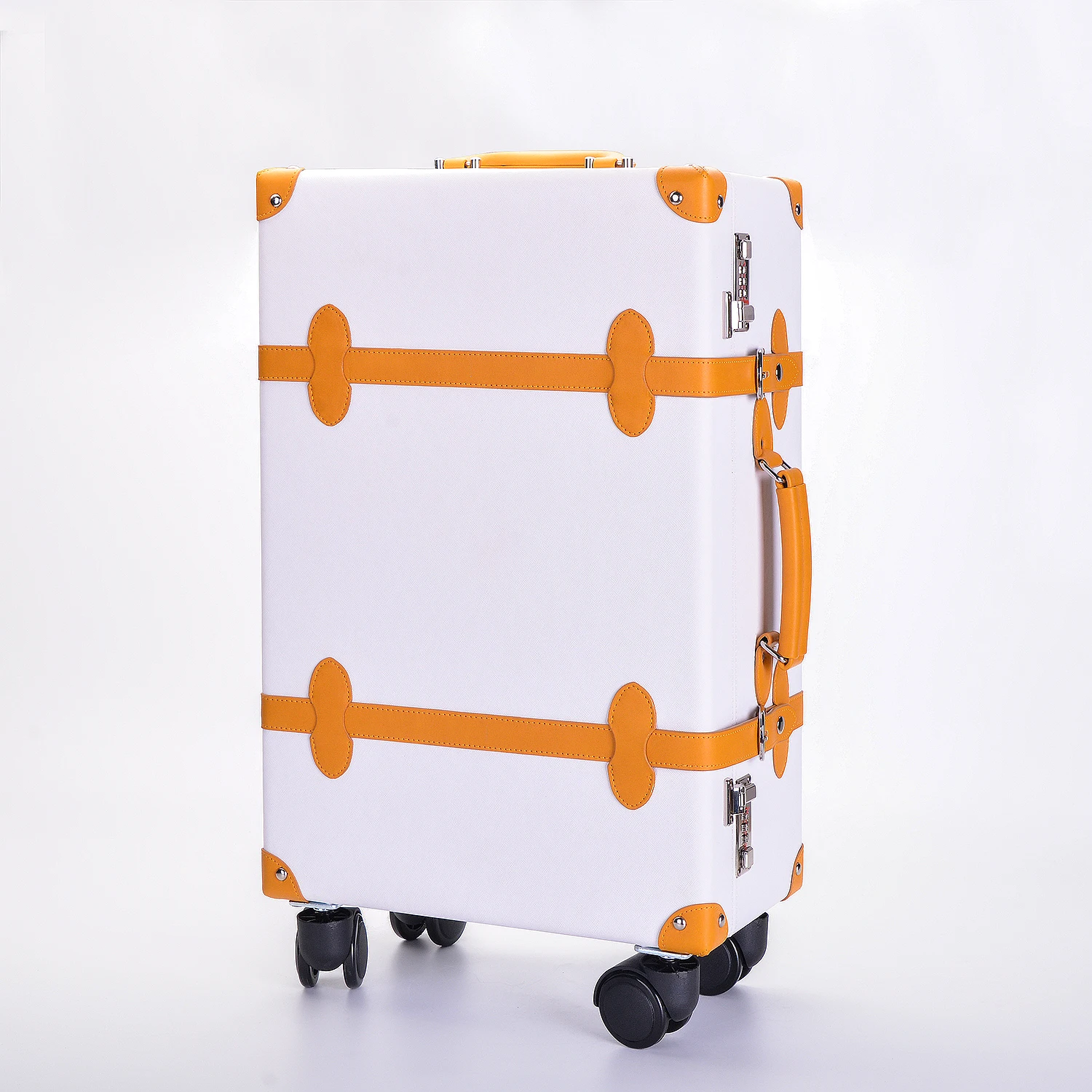 2024 Unisex Customized PU Leather Luxury Suitcase Handmade 4 Spinner Wheels Light Weight Luggage Bag Stylish Suit Case Sets