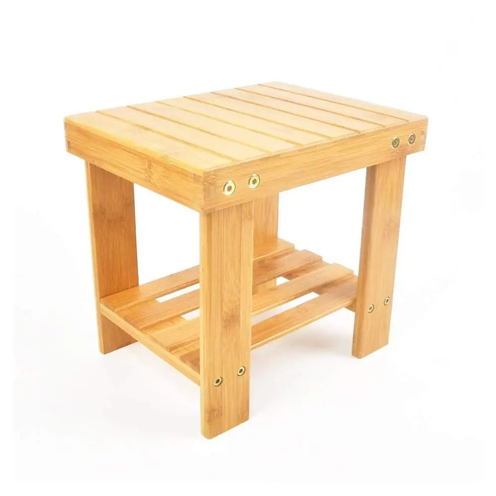 Small Bamboo Stool Sit Shower Spa Bench Corner Chair Wood Shelf Foot Rest Elders Kids Seat