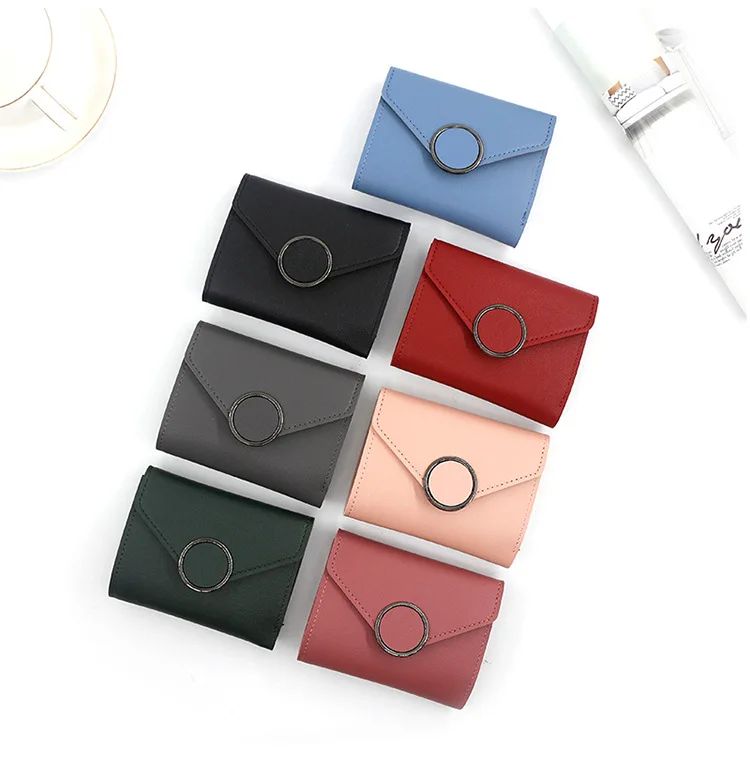 New Wholesale PU Faux Leather Travel Short Style For Cover Lady Coin Purse Women Mini Cash Envelope Wallet